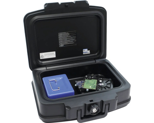 Coffre à documents ignifuge ouvert avec contenu