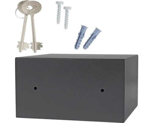 Coffre-fort gris pour meubles avec clé, vis et chevilles
