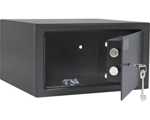 Coffre-fort pour meubles ouvert avec clé et matériel de fixation