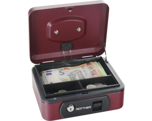 Coffre-fort ouvert avec dépôt d''argent et logo Rottner