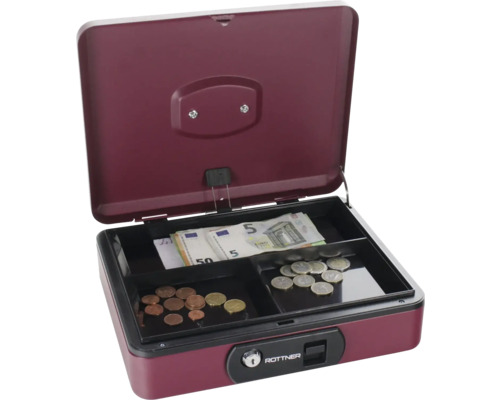 Coffre-fort ouvert avec billets en euros et pièces de monnaie