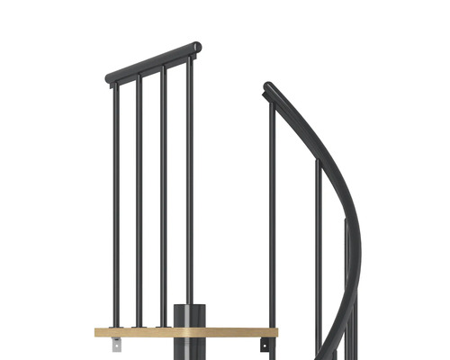 Gros plan d''un escalier en colimaçon avec marches en bois et rambarde métallique