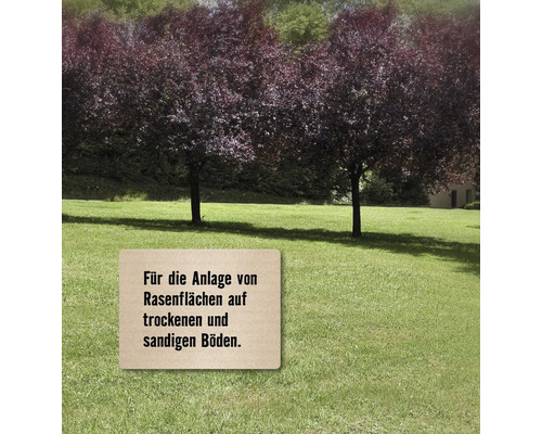 Hinweis zur Anlage von Rasenflächen auf trockenen und sandigen Böden.