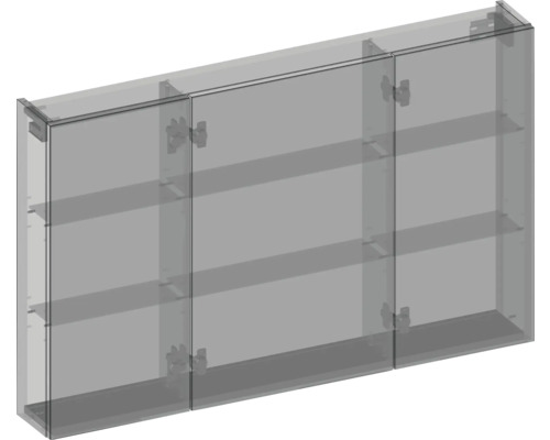 Vitrine en verre avec trois portes et étagères