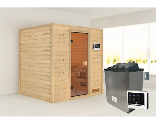 Sauna en bois avec poêle de sauna et commande