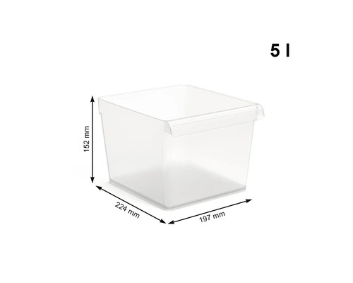 Aufbewahrungsbox aus Kunststoff mit den Maßen 152 mm Höhe, 224 mm Länge und 197 mm Breite, Fassungsvermögen 5 Liter