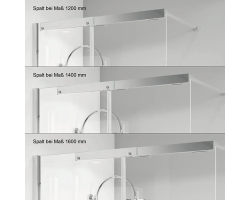 Vue détaillée des parois de douche avec différents espacements