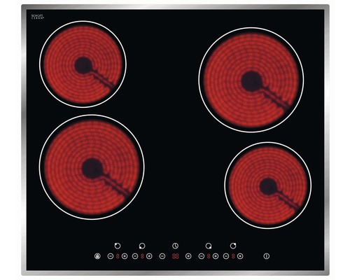Plaque de cuisson vitrocéramique noire avec quatre zones de cuisson