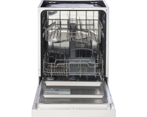 Vue intérieure d''un lave-vaisselle avec porte ouverte et paniers à vaisselle