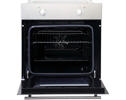 Four encastrable en acier inoxydable avec porte ouverte et vue intérieure