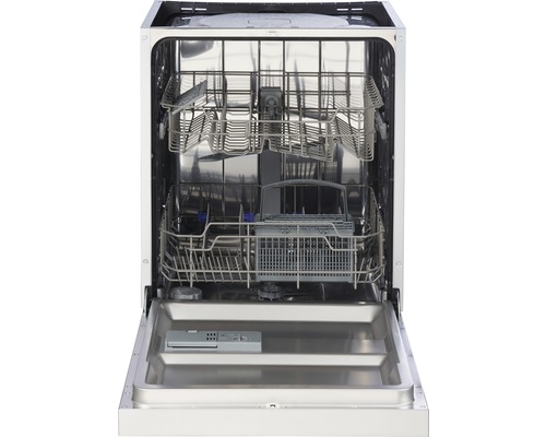 Vue intérieure d''un lave-vaisselle avec panier supérieur et inférieur