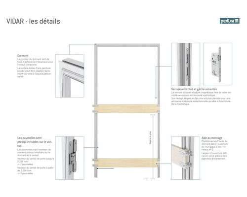 Porte d'intérieur affleurante Pertura Vidar HPL chêne gris 883x2251 mm serrure à loquet magnétique pour WC noir tirant droit (ouverture vers l'extérieur)