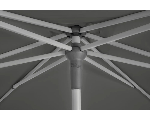 Vue détaillée du dessous d''un parasol avec armature et revêtement en tissu