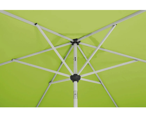 Vue détaillée de l''intérieur d''un parasol de jardin avec des baleines