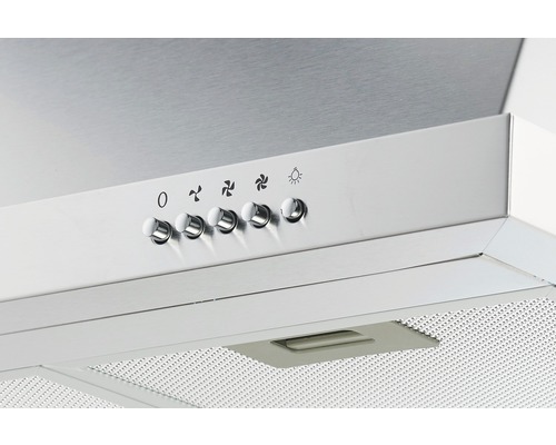 Hotte aspirante en acier inoxydable avec boutons de commande pour les vitesses du ventilateur et l''éclairage