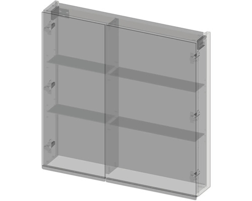 Armoire de salle de bains avec deux portes et étagères