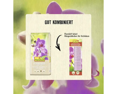 FloraSelf Orchideenerde und Düngestäbchen für Orchideen.