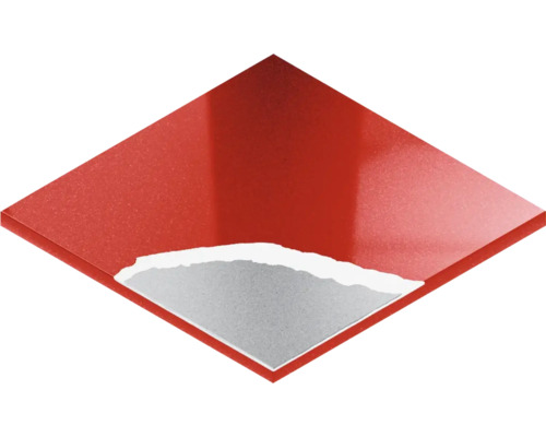 Fliesenmuster in roter Farbe mit teilweiser Ansicht der darunterliegenden Schicht