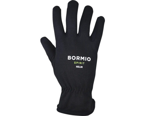 Schwarzer Arbeitshandschuh mit dem Logo BORMIO SPIRIT HELIN.