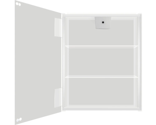 Armoire de toilette ouverte avec deux étagères