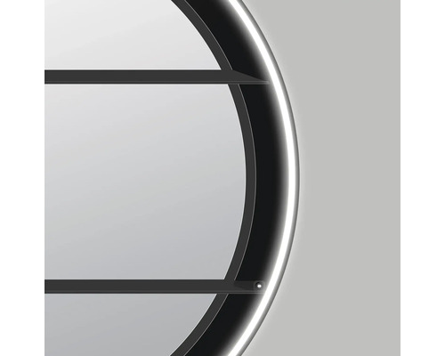 Miroir mural rond à LED avec étagère