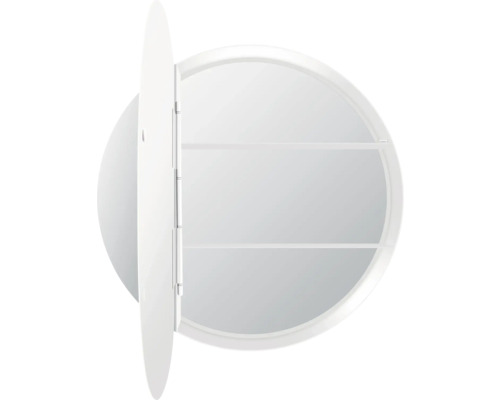 Armoire de toilette ronde avec porte ouverte et étagères