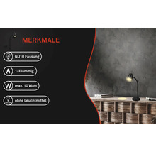 Schreibtischlampe mit GU10 Fassung, einflammig, maximale Leistung zehn Watt, ohne Leuchtmittel