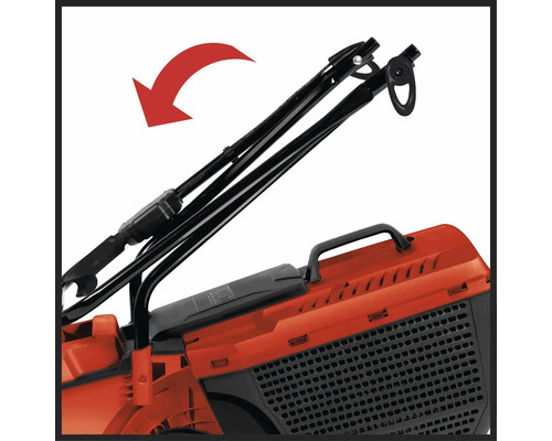 Vue détaillée d''une tondeuse à gazon avec poignée rabattable