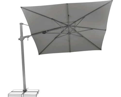 Freiarm-Sonnenschirm mit quadratischer Bespannung und Fuss