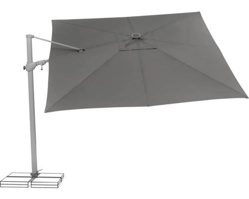 Grauer Gartenschirm mit seitlichem Mast