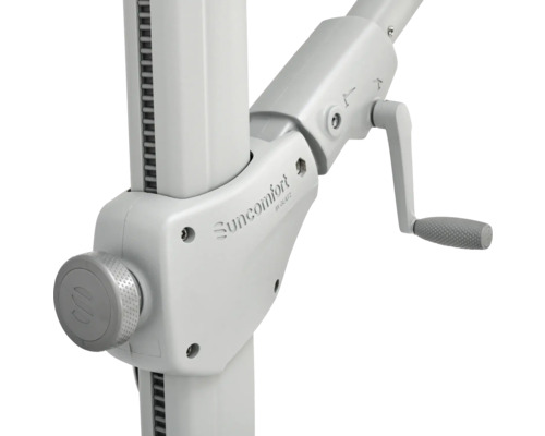 Details des Kurbelmechanismus eines Sonnenschirms mit Suncomfort by Glatz Logo