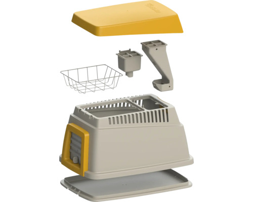 Litière pour chat démontée avec différents composants