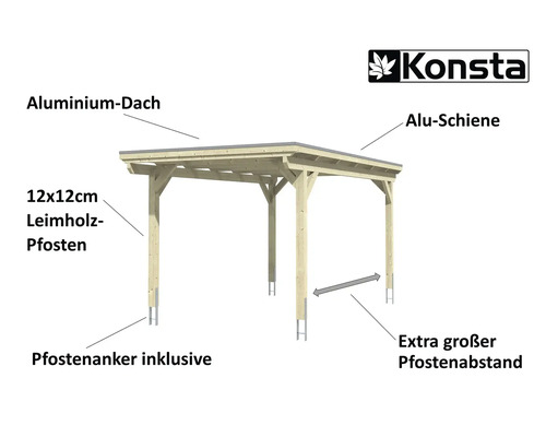 Pavillon Konsta avec toit en aluminium et poteaux en bois lamellé-collé
