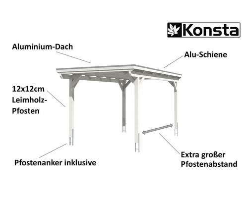 Konsta Carport mit Aluminiumdach und Leimholzpfosten