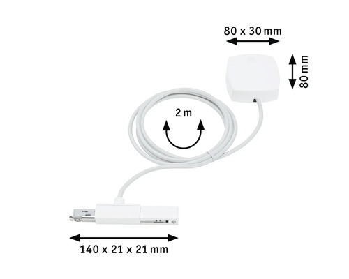 Connexion USB blanche avec câble, longueur 2 mètres