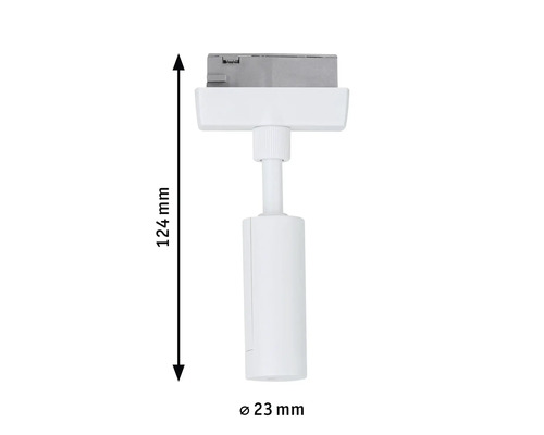 Image d''un spot sur rail blanc mesurant 124 millimètres de haut et 23 millimètres de diamètre