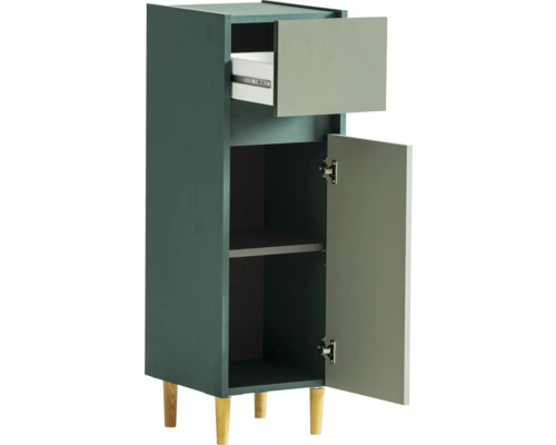 Hochschrank mit Schublade, offener Tür und Regalböden