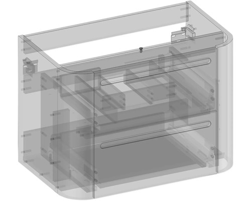 Zeichnung eines Waschtischunterschranks mit zwei Schubladen
