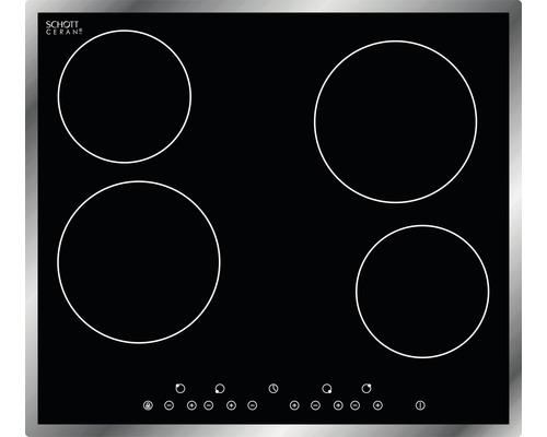 Table de cuisson vitrocéramique noire avec quatre zones de cuisson
