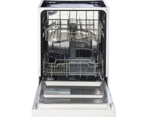 Lave-vaisselle ouvert avec intérieur en acier inoxydable et paniers à vaisselle