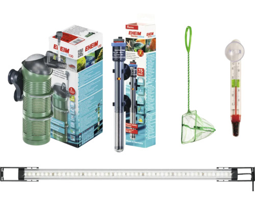 Accessoires d''aquarium de Eheim: filtre interne, thermoplongeur, épuisette, thermomètre et lampe LED