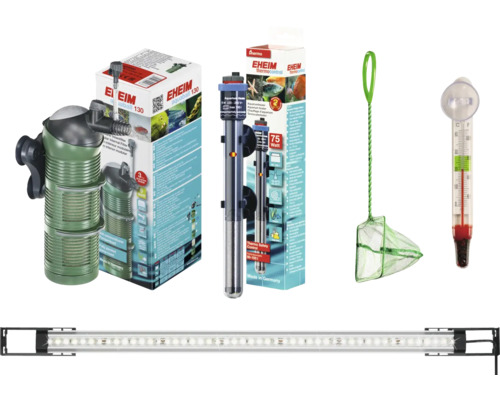 Aquarium Zubehör Set mit Innenfilter, Heizstab, Fischkescher, Thermometer und LED Beleuchtung