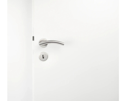 Porte blanche avec poignée de porte et serrure en métal