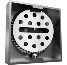 Aufschnitt einer Abflussrückstauklappe mit runder Klappe und Löchern