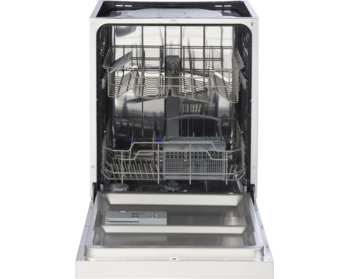 Vue intérieure d''un lave-vaisselle avec couvercle ouvert et paniers à couverts