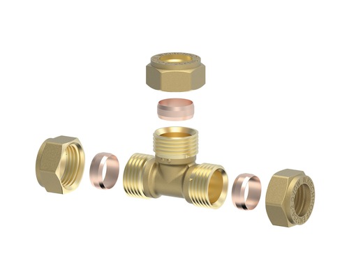 T-Stück Fitting mit Klemmverschraubung und Dichtringen