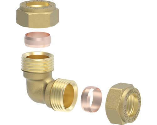 Messing Winkelverschraubung mit Klemmring und Überwurfmutter