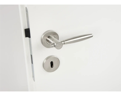 Garniture de porte en acier inoxydable avec serrure sur porte blanche