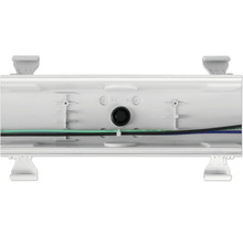 Vue intérieure d''un luminaire blanc pour pièces humides avec câbles et clips de fixation