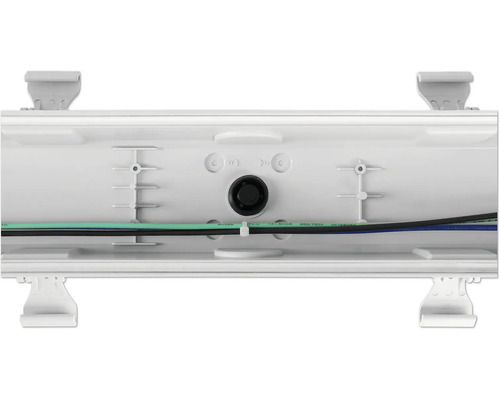 Vue intérieure d''un luminaire blanc pour pièces humides avec câbles et clips de fixation